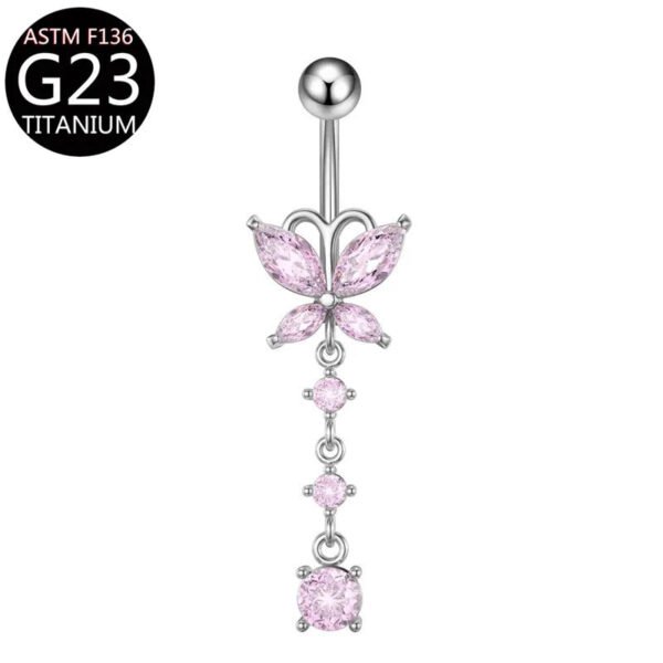 Implant Grade Titanium Flower Heart Dangly Belly Bar – Dainty Zirconia Navel Piercing, Hypoallergenic & Stylish