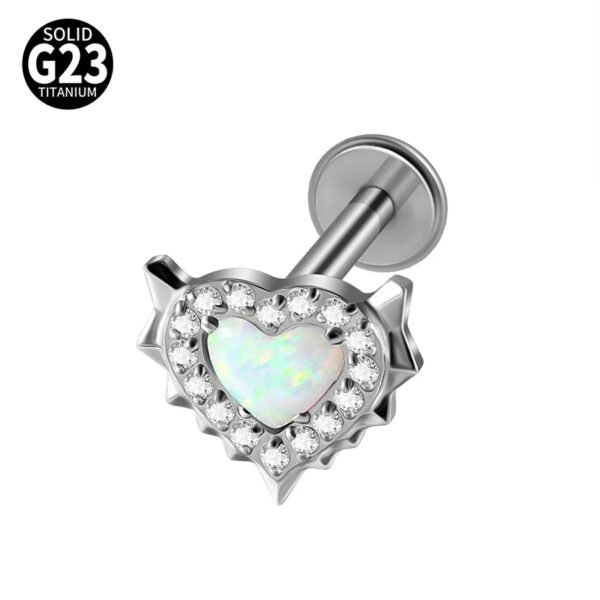 G23 Titanium Alloy Opal Flat Back Piercing Earrings Heart Sun Inlaid Zircon Elegant Hanging Pendant Romantic Classic Jewelry Daily Wear Lip Stud Earrings