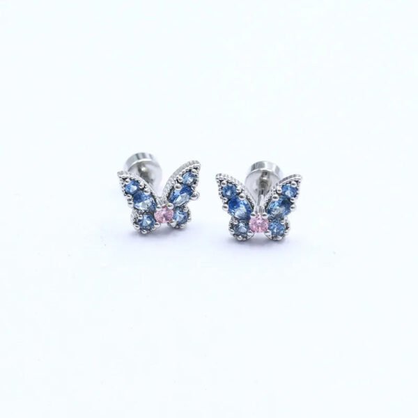 Trendy Women's High-End Gold Plated Titanium Steel Screw Back Earrings Pearl Colorful Diamond Butterfly Ear Studs Ins Style