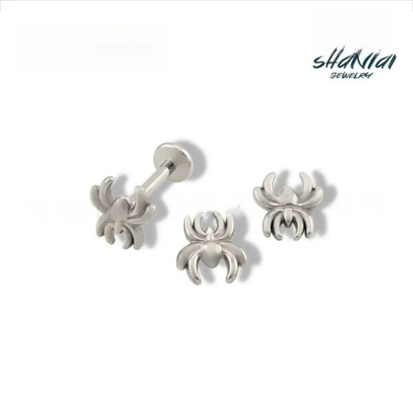 G23 Titanium, Ear, Stud, Jewellery, Head, Inner Thread, Spider, Spiderman, Lip, Piercing, Head, Flat back, Simple.