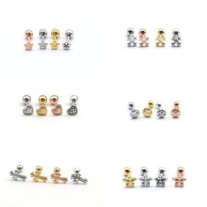 Sleeping Non-Removable Simple Plain Mini Cross Ear Studs Threaded Ball Earrings Titanium Steel Geometric Pattern Wedding Jewelry For Women