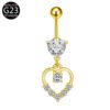 Implant Grade Titanium Flower Heart Dangly Belly Bar – Dainty Zirconia Navel Piercing, Hypoallergenic & Stylish