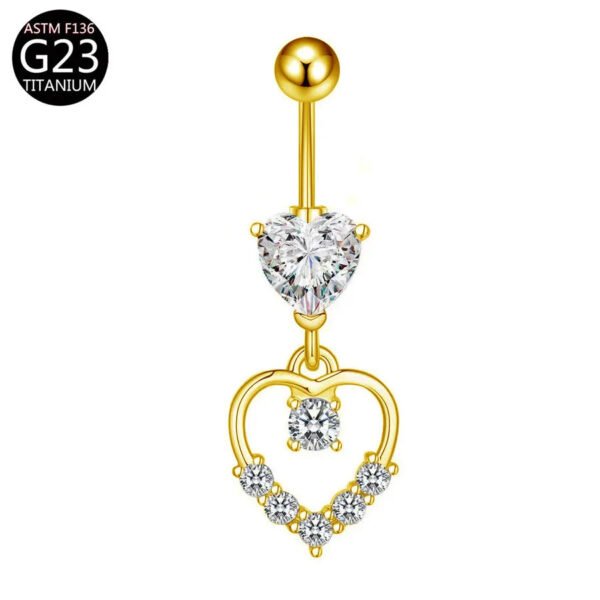 Implant Grade Titanium Flower Heart Dangly Belly Bar – Dainty Zirconia Navel Piercing, Hypoallergenic & Stylish