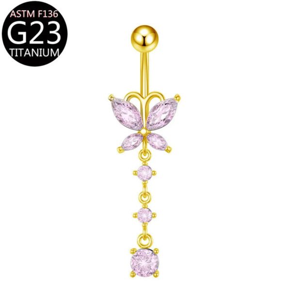 Implant Grade Titanium Flower Heart Dangly Belly Bar – Dainty Zirconia Navel Piercing, Hypoallergenic & Stylish