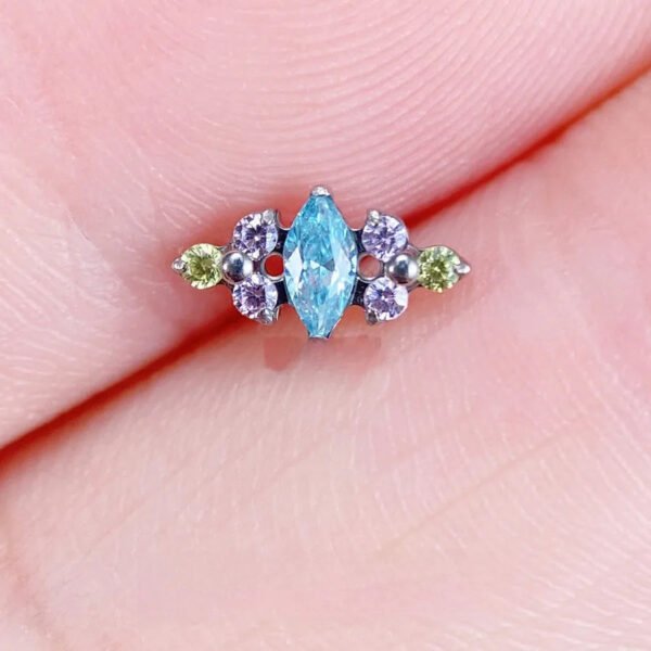 Titanium Alloy Ear Piercing F136 Inner Threaded G23 Titanium Inlaid Zirconia Studs Unisex Geometric Pattern Body Jewelry