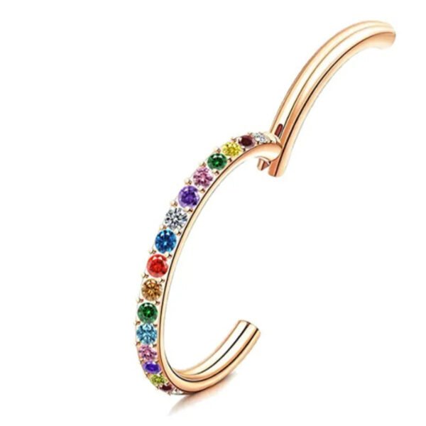 Punk Style Colorful Diamond Embedded Nose Ring Ear Hoop Ear Bone Stud Titanium Nasal Ring Connector Ring Unisex