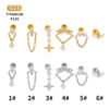 1Pcs F136 Titanium Alloy Flower Chain Pendant Lip Stud Lip Ring Ear Bone Stud Cochlear Stud Nose Stud Internal Teeth Piercing Lip Jewelry