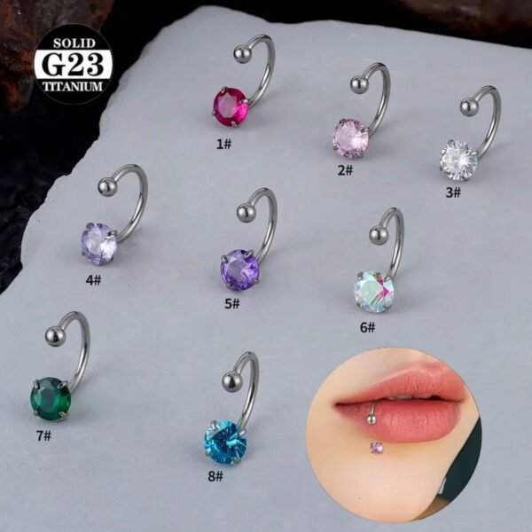 G23 Titanium Lip Studs 5A Grade Zircon C-Shaped Cochlea Screw F136 Internal Thread Horse Hoof Ring Nose Ring C Ring U-Shaped Lip Ring