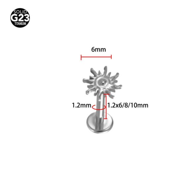 F136 Titanium Alloy Piercing Jewelry Sun, Flame, Ear Cartridge, Lip Studs, Vertical Labret, Threadless, Push in, Unisex, Dainty