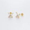 Trendy Women's High-End Gold Plated Titanium Steel Screw Back Earrings Pearl Colorful Diamond Butterfly Ear Studs Ins Style