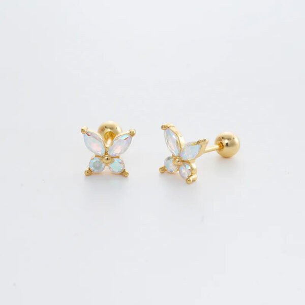 Trendy Women's High-End Gold Plated Titanium Steel Screw Back Earrings Pearl Colorful Diamond Butterfly Ear Studs Ins Style