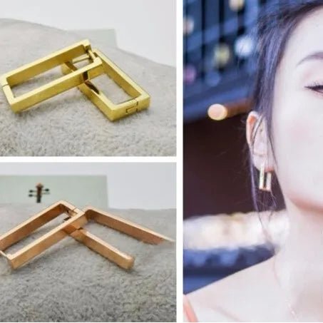 Hand Polished Stainless Steel Titanium Quadrilateral Rhombus Triangle Ear Studs Unisex Geometric Wedding Piercing Jewelry