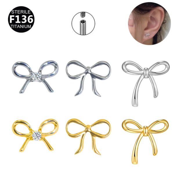 New F136 Titanium Alloy, Stud, Ear, Internal Thread, Butterfly, Knot, Rhinestones, Mini bow, Head only or Post and Head.