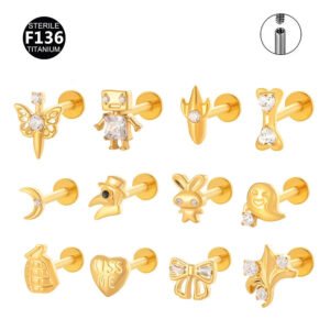 Fresh Titanium Alloy Piercing Jewelry Star Moon Butterfly Geometric Pattern Fashionable Unisex Lip Stud Ear Bone Stud