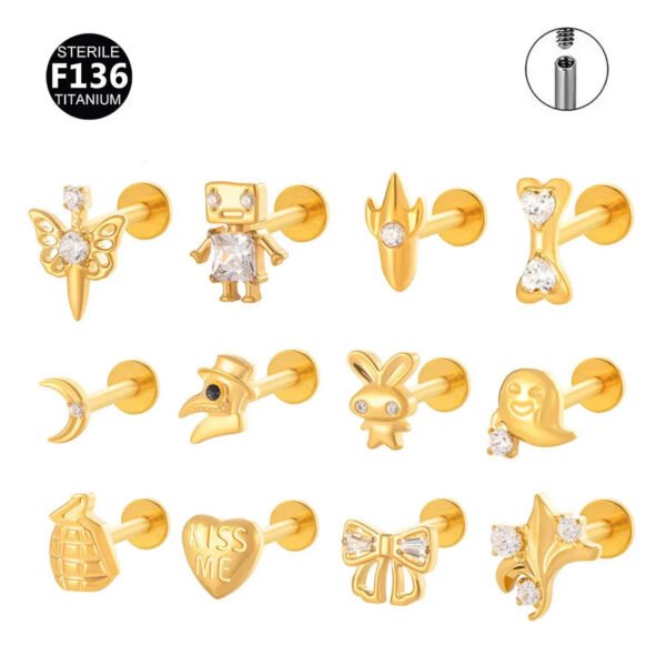 Fresh Titanium Alloy Piercing Jewelry Star Moon Butterfly Geometric Pattern Fashionable Unisex Lip Stud Ear Bone Stud