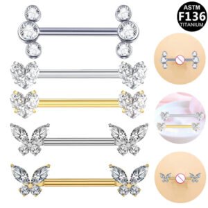 Butterfly Heart Shaped Titanium Alloy Piercing Set With Zirconia Stones Fashionable Style Chest Decorations