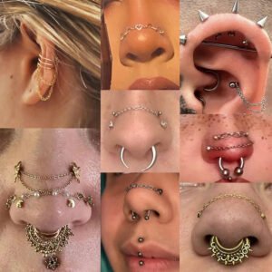 Titanium Alloy Double Layer Chain Nose Ring Ear Piercing DIY Body Jewelry Geometric Pattern Handmade Design Unisex Fashion