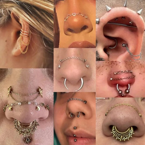 Titanium Alloy Double Layer Chain Nose Ring Ear Piercing DIY Body Jewelry Geometric Pattern Handmade Design Unisex Fashion