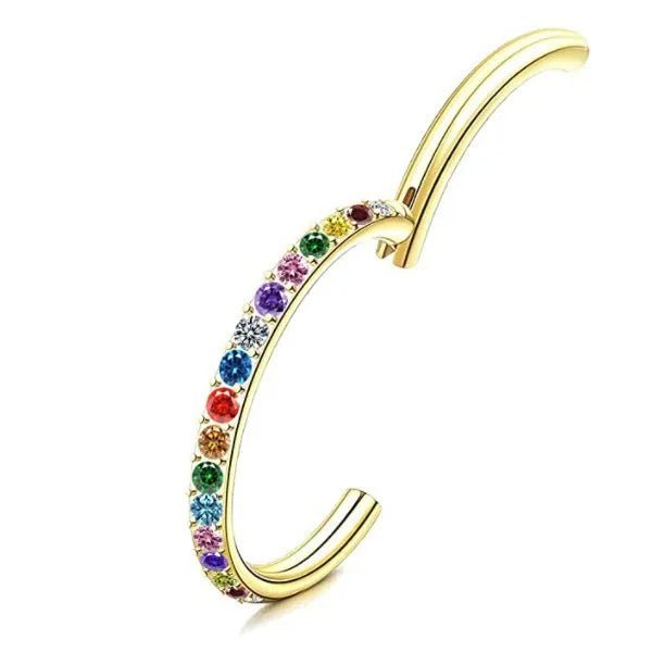 Punk Style Colorful Diamond Embedded Nose Ring Ear Hoop Ear Bone Stud Titanium Nasal Ring Connector Ring Unisex