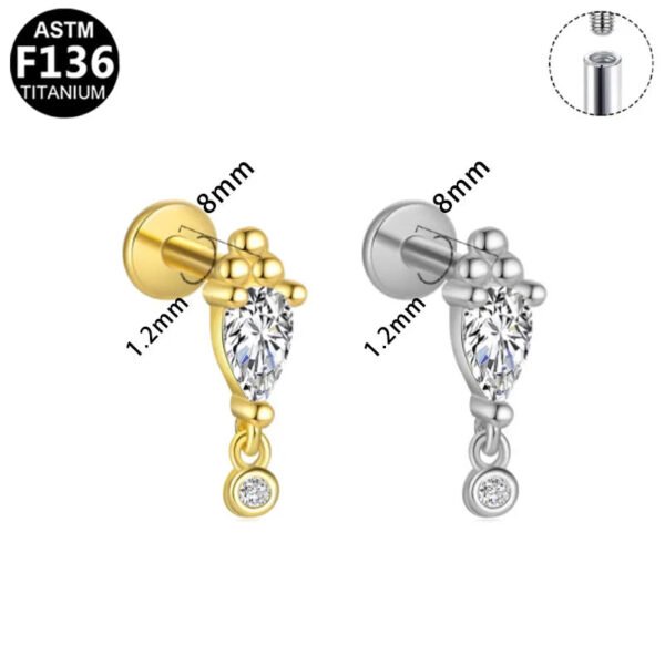 F136 Titanium, 14k Gold Plated, White Gold, Stud, Flat Back, Internal Thread, Lip, Ear, Cartlidge, Vertical Labret, Dangle, Elegant, Tree, Star, Leaves.