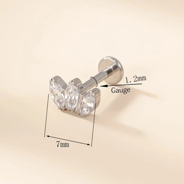 picture_d3929f34-3fe5-4868-b5c1-e3261daf711b(2) Titanium F136 Crown, Ear Cartridge, Lip, Vertical Labret, Stud, Earrings, Horse Eye, Zirconia, Piercing Body Jewellery, Unisex, Internal Thread, Flat back.
