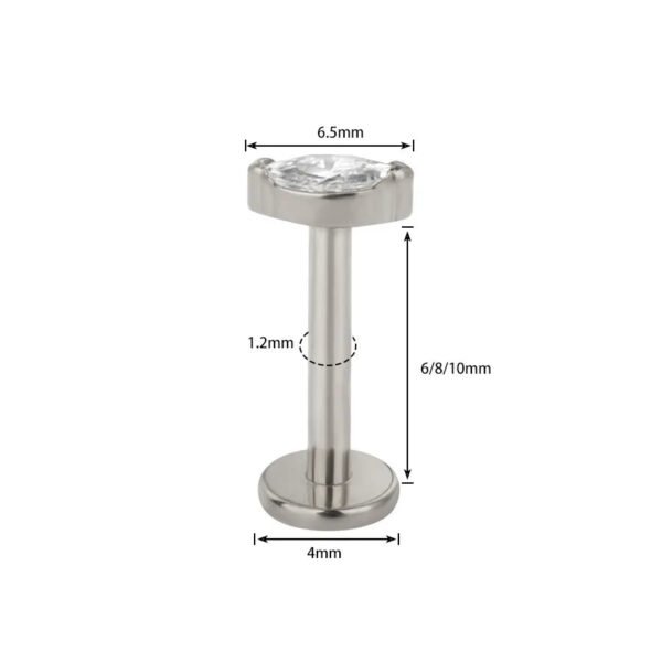 G23 Titanium Horse Ear, Cartridge, Lip, Stud, Geometric, Dainty, Zirconia, Colourful, Simple, Elegant, Vertical Labret, Internal Screw,