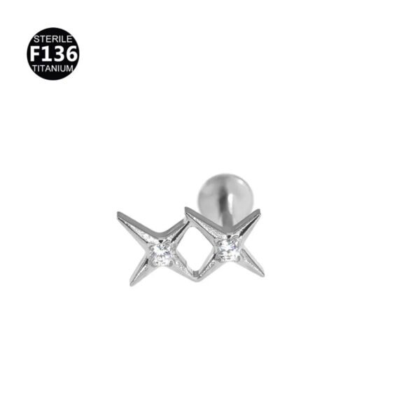 Titanium Ear Bone Studs Lip Studs Twin Star Cross Set Diamond Ear Bone Studs 1.2mm Shaft Body Piercing Jewelry