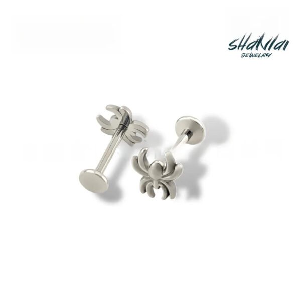 G23 Titanium, Ear, Stud, Jewellery, Head, Inner Thread, Spider, Spiderman, Lip, Piercing, Head, Flat back, Simple.