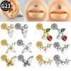 G23 Titanium, Alloy, Flat Back, Piercing Jewellery, Earring, Cherry, Blossom, Butterfly, Elegant Cute Classic, Lip, Stud, Ear Cartridge, Internal Thread