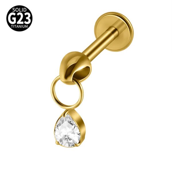 G23 Titanium Alloy Opal Flat Back Piercing Earrings Heart Sun Inlaid Zircon Elegant Hanging Pendant Romantic Classic Jewelry Daily Wear Lip Stud Earrings