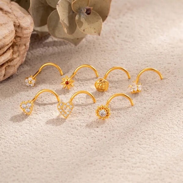 G23/F136 Titanium Alloy Inlaid Zircon Flower Heart S Rod Nose Stud Fashion Versatile Trendy Piercing Jewelry