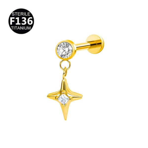picture_d681464a-de94-4b59-93f1-587f487bef94(2) Titanium Alloy F136 Titanium Threaded Set Diamond Lock Dragon Four-Pointed Star Pendant Stud Lip Bone Ear Piercing Jewelry