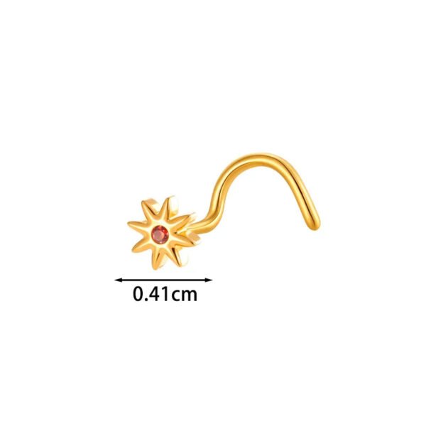 G23/F136 Titanium Alloy Inlaid Zircon Flower Heart S Rod Nose Stud Fashion Versatile Trendy Piercing Jewelry