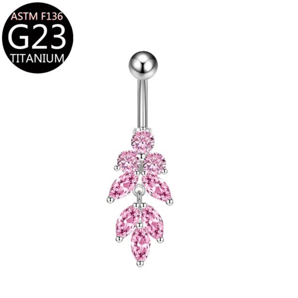 Implant Grade Titanium Flower Heart Dangly Belly Bar – Dainty Zirconia Navel Piercing, Hypoallergenic & Stylish