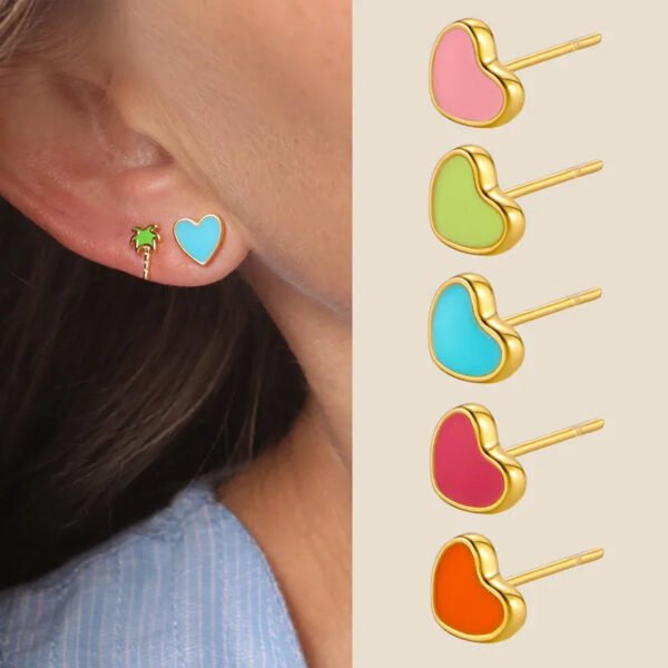 picture_d81fc63d-25ea-48bc-aa64-4be545b5147c(2) Heart Shaped, 14K Gold Plated, Titanium, Oil Drop, Enamel, Simple, Handmade, Colorful, Peach, Heart Earring, Cute, Sweet, Dainty, Lovely, Single.