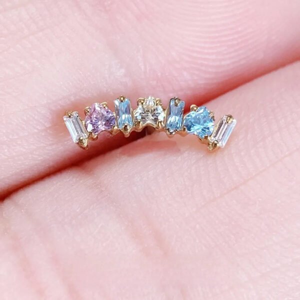 G23 Titanium, Ear, Stud, Cloud, Ladder, Set With Heart Shaped, Zirconia, Piercing, Jewellery, Lip, Curved, Dainty, Flat Back