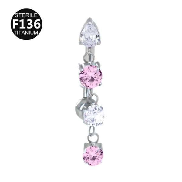 F136 Titanium, Long Pendant, Four Claw, Set, Zirconia, Chain, Inverted Navel, Barbell, Belly Button, Bar, Piercing, 14G, Unisex, Body Piercing, Jewellery.