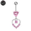 Implant Grade Titanium Flower Heart Dangly Belly Bar – Dainty Zirconia Navel Piercing, Hypoallergenic & Stylish