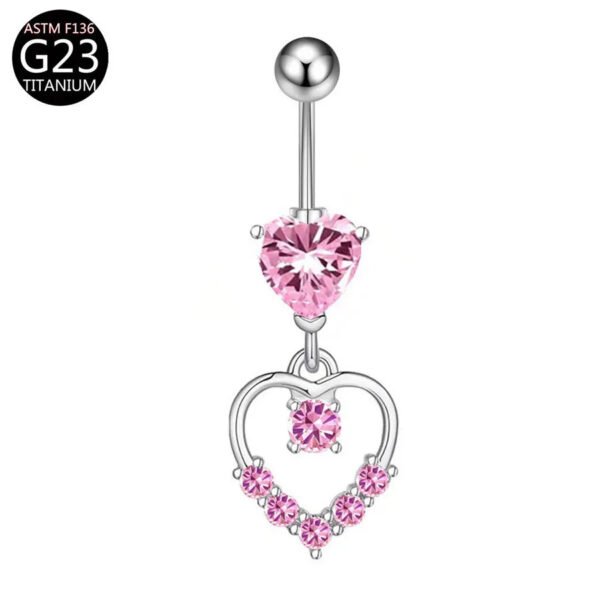 Implant Grade Titanium Flower Heart Dangly Belly Bar – Dainty Zirconia Navel Piercing, Hypoallergenic & Stylish