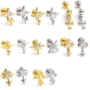 Elegant Titanium Steel Screw Ear Bone Studs Versatile Simple Cross Ear Cuff Earrings Unisex Fashion Wedding Jewelry