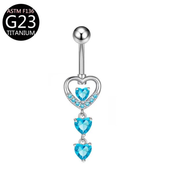 Implant Grade Titanium Flower Heart Dangly Belly Bar – Dainty Zirconia Navel Piercing, Hypoallergenic & Stylish