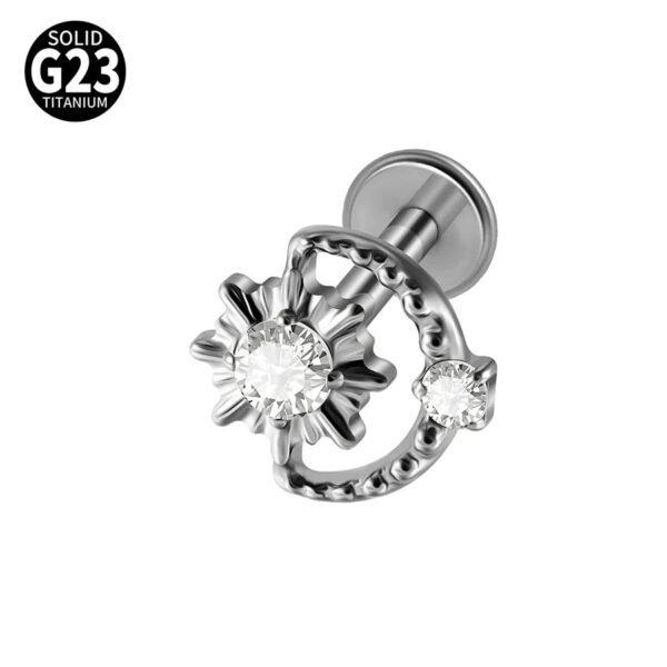 G23 Titanium Alloy Opal Flat Back Piercing Earrings Heart Sun Inlaid Zircon Elegant Hanging Pendant Romantic Classic Jewelry Daily Wear Lip Stud Earrings