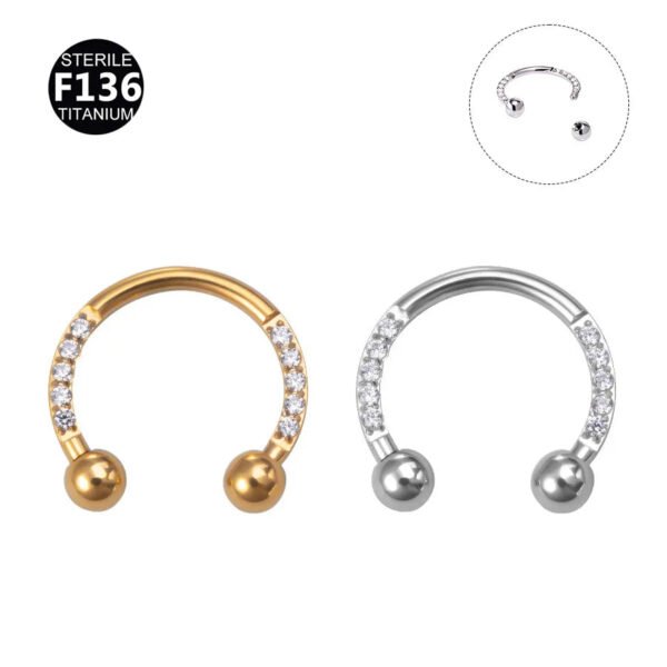 F136 Titanium Alloy, Nose, Ring, Ear, Brow, Stud, Zirconia, Embedded, C-Shape, Hoof, Bar, Piercing, Body, Jewellery, U-Shaped