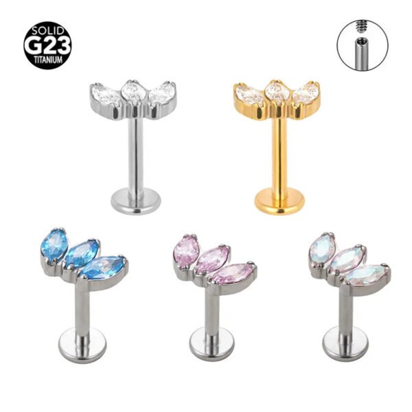 picture_ddcbca9c-1318-45f0-9d68-f1505bfd34be(2) Titanium F136 Crown, Ear Cartridge, Lip, Vertical Labret, Stud, Earrings, Horse Eye, Zirconia, Piercing Body Jewellery, Unisex, Internal Thread, Flat back.