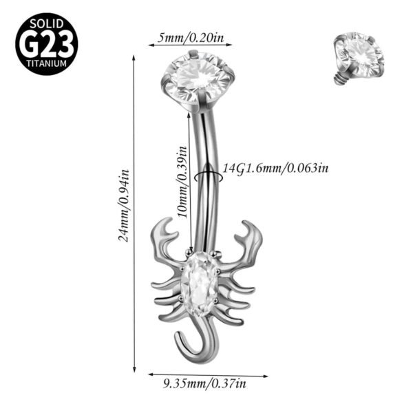 Titanium Metal Scorpion Bat Belly Button Piercing Belly Button Ring Zircon Cherry Multiple Horse Eye Flower Inner Tooth Belly Button Stud Body Piercing Jewelry Accessories