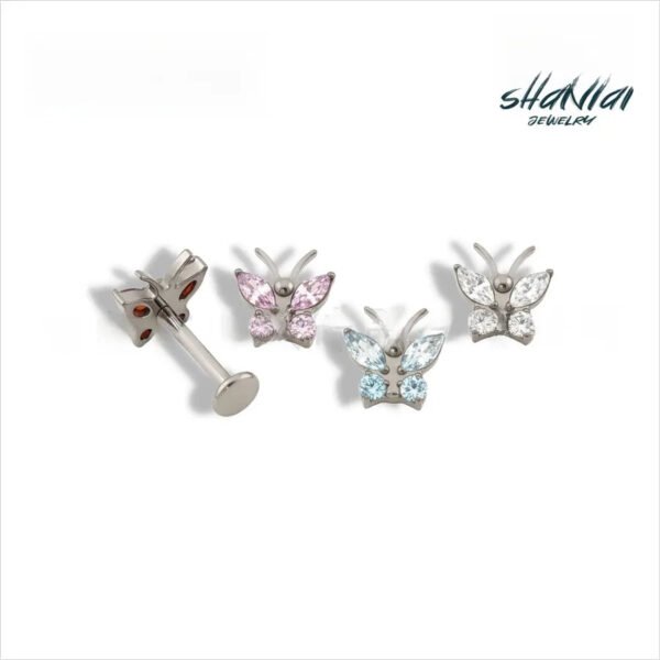 Butterfly Antenna Titanium Ear Cuff Embedded 5A Zircon Lip Stud G23 Titanium Alloy Body Piercing Jewelry Ear Bone Stud Unisex