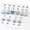 1Pcs Fashion Zircon Navel Ring Stainless Steel Heart Round Claw Shaped Shiny Navel Ring Navel Button Body Piercing Jewelry