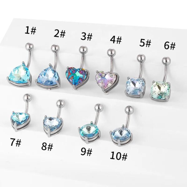 1Pcs Fashion Zircon Navel Ring Stainless Steel Heart Round Claw Shaped Shiny Navel Ring Navel Button Body Piercing Jewelry