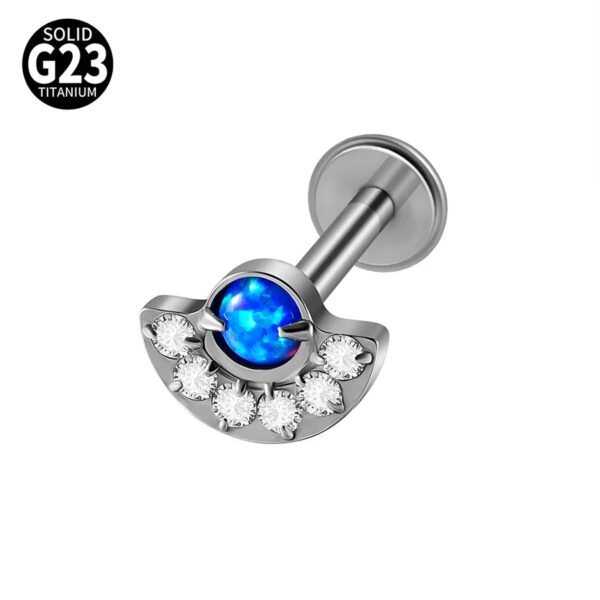 G23 Titanium Alloy Opal Flat Back Piercing Earrings Heart Sun Inlaid Zircon Elegant Hanging Pendant Romantic Classic Jewelry Daily Wear Lip Stud Earrings