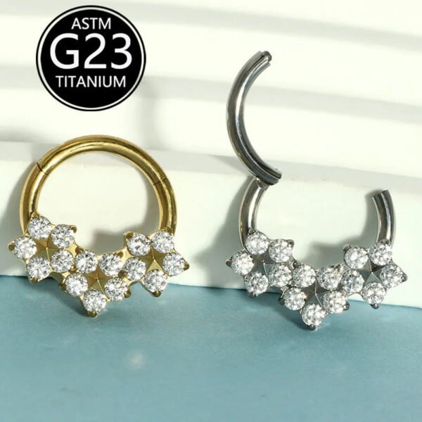 Fashionable Titanium Set Zircon Nose Ring F136 Implant Grade Body Piercing Jewelry Elegant Floral Pattern Unisex Accessory